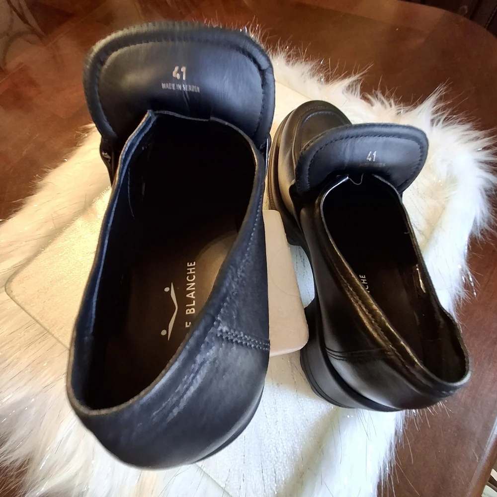 Voile Blanche Carine Black Leather Slip-On Ankle Chunky Loafers Size Women 10.5 - Picture 15 of 16
